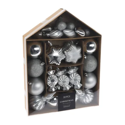 Božićne kuglice set 32 kom srebrne