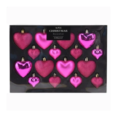 Božićne kuglice srce roza 16 kom