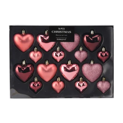 Božićne kuglice srce tamno roza 16 kom