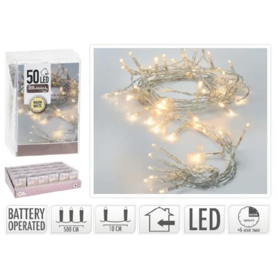 LED lampice toplo bijele na baterije 5 m