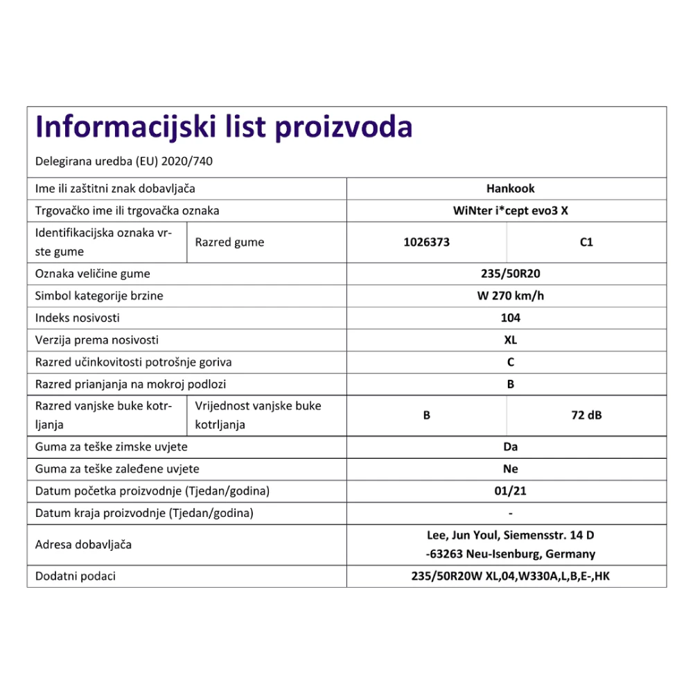 Guma 235-50R20 Winter Icept Evo 3 Hankook